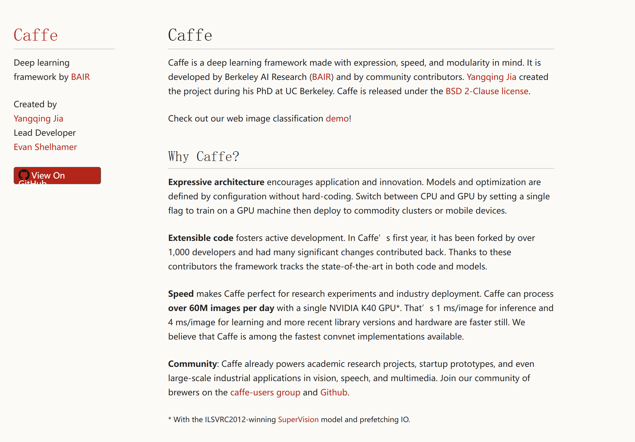 Caffe Deep Learning Framework