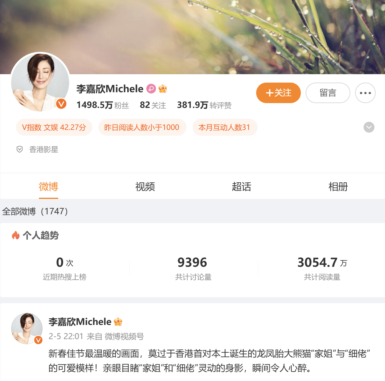 李嘉欣微博（Michelle Reis）